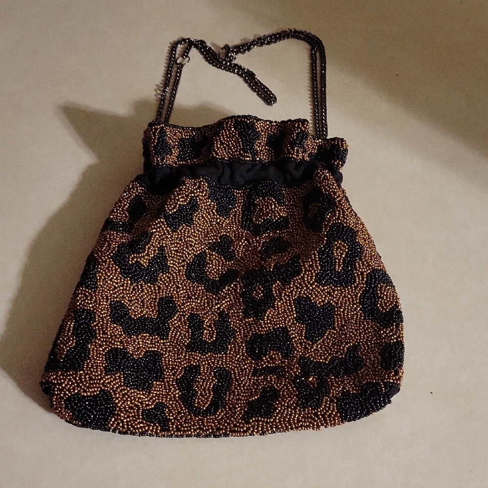 Black and Brown Leopard Print Clutch with Shimmery Texture